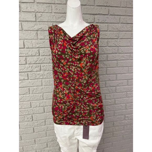 Michael Kors Women Multicolored Draped Neck Ruched Sleeveless Top Size S - Picture 1 of 11